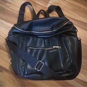 Large Diaper Bag Backpack Minimalist Black Faux Leather by Fawn Design